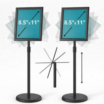 Pack of 2 Sign Stand Holder 8.5 x 11 Inch — 360° Rotating Display Holder Black Floor Sign Stand for Business Advertising & Store Signage Sturdy & Adjustable Pedestal Signage for Business Display
