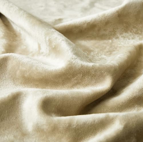 Chezmoi Collection Lux Beige Crushed Velvet Curtains 2 Panel Set - 84 inches Long Room Darkening Luxury Distressed Velvet Rod Pocket Window Drapes for Living Room Bedroom 50" W x 84" L - color: Beige