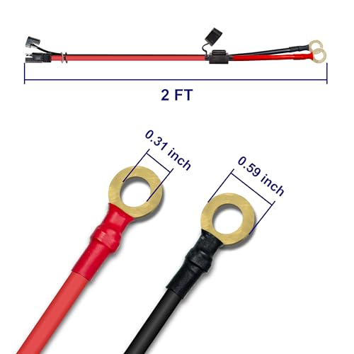 BFXM 4 Pcs 10AWG 2FT SAE Connector Extension Cables with 15& 20A Fuse | 2 Pin SAE to O Ring Terminal Quick Disconnect Harness for Car, Motorcycle, Solar Panel - color: 10awg2ft*4
