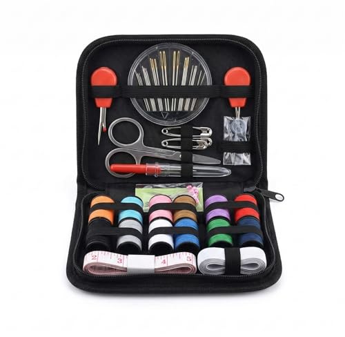 SOLASTA Mini Sewing Kit for Travel & Adults - Small Portable Basic Sewing Kit for Beginners, Camping, Emergency & Clothing Repair - Premium Black Case with Scissors, Threads, Needles & Seam Ripper