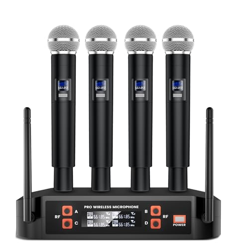 Gritto 4-Channel Wireless Microphone System,Fixed Frequency Metal Cordless Mic,300FT Range, Dynamic Handheld Mics with Stable Signal Transmission for Karaoke Singing Party Church Wedding DJ