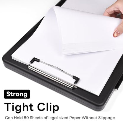 Legal Size 8.5 x 14'' Clipboard with Storage, Black | Size 15 x 10 x 1.2'', Black High Capacity Clip Board for Lawers, Folio & Side-Opening, Office & School Supply