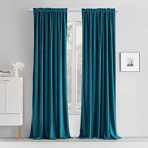 MUMFAS Teal Blue Velvet Curtains 80 Inches Long, Back Tab Rod Pocket Soundproof Room Darkening Window Velvet Drapes Light Blocking Privacy Assured for Living Room Bedroom W52 x L80, 2 Pcs - color: Teal Blue, size: 52"W x 80"L (Pack of 2)