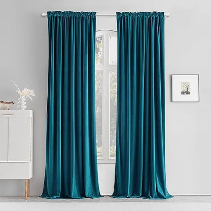 MUMFAS Teal Blue Velvet Curtains 80 Inches Long, Back Tab Rod Pocket Soundproof Room Darkening Window Velvet Drapes Light Blocking Privacy Assured for Living Room Bedroom W52 x L80, 2 Pcs - color: Teal Blue, size: 52"W x 80"L (Pack of 2)