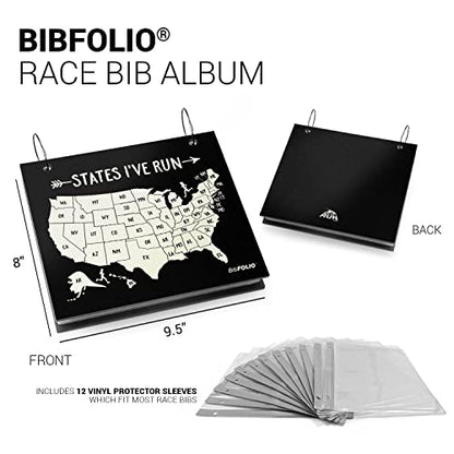 Gone For a Run BibFOLIO Race Bib Album - States I've Run - 9.5x8 | Wood Cover, Twist Cable Rings, Race Bib Holder, Holds Up to 100 Bibs, Includes 12 Vinyl Sleeves, Marathon Runner Gift - color: States I've Run