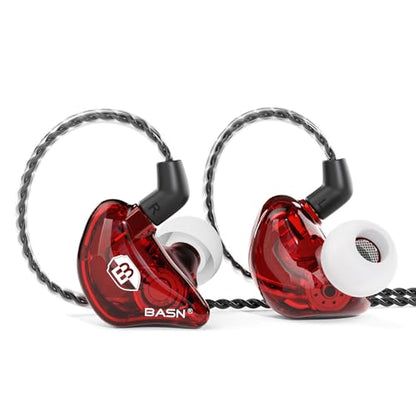 BASN Bsinger BC100 in Ear Monitor Headphones Universal Fit Noise Isolating IEM Earphones for Musicians Singers Studio Audiophiles (Red) - color: Red