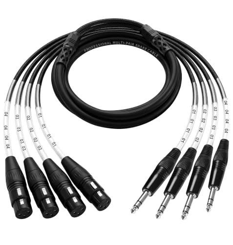 Jamesin 4 Channel 1/4" TRS to XLR Female Shielded Audio Cable | 6FT 6.35mm Jack Stereo Audio Balanced Line to XLR Female Cables with Number Label for Balanced Speaker, Microphone