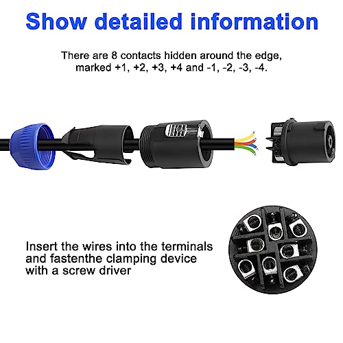 MEIRIYFA 8 Pole Speakon Connector Plug,NL4 Speak-On 8 Pin Male Audio Speaker Twist Lock Plugs and Female Panel Mount Plug Adapter for NL8FC, NL8FX, NLT8X, NL8FC, NL8FX (2Pack)
