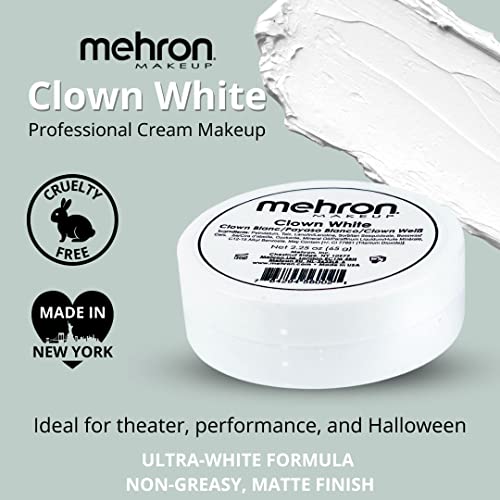 Mehron Makeup Clown White - 2.25 oz, Full Coverage Cream Face & Body Paint | Ultra White, Highly Pigmented, Long-Wear Makeup for Cosplay, Clowning, Halloween, & Theater. Cruelty Free & Made in the USA. - size: 2.25 Ounce (Pack of 1)