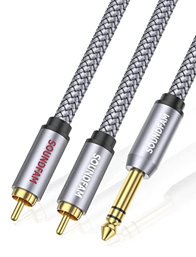 RCA to 1/4 Cable,TRS Quarter inch(6.35mm) Male to 2RCA Male Stereo Y Splitter Adapter Cable -Grey(3Feet/1M) - color: Grey-TRS 1/4 to RCA, size: 3ft/1M