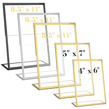 EHWINE 12 Pack Acrylic Sign Holder 8.5 x 11, Gold Picture Frame Stand up Table Top Sign Holders, Slanted Back Paper Holder Clear Display Stand Menu Flyer Holder for Wedding Party