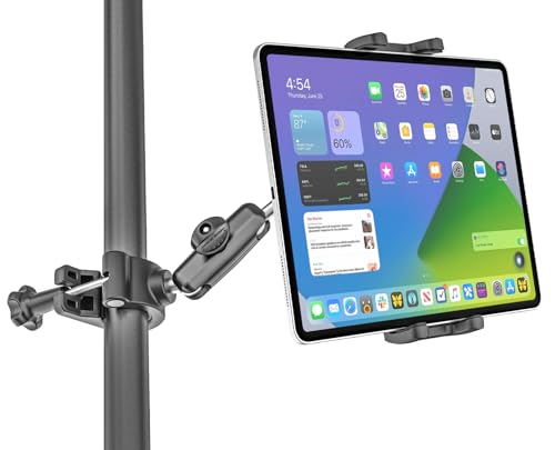 Metal iPad Holder for Mic Stand [Ultra-Durable] Tablet Holder Mount for Microphone Stand, Mic Music Stand with Universal Tablet Clamp Mount for 4.7-13" Tablets and Cell Phones