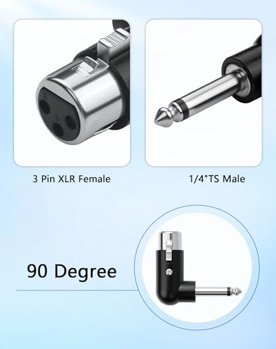 CERRXIAN XLR Female to 1/4" TS Mono Adapter, Unbalanced 3Pin XLR Female to 90 Degree 6.35mm Male Audio Adapter for Microphone, Mixer, Guitar Amp - size: Female