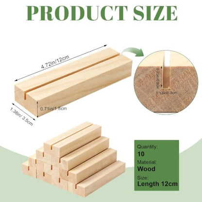 10Pcs 4.72x1.38 Inches Wood Table Number Stands, Wooden Place Card Holders, Acrylic Sign Holders for Wedding, Ceremony, Birthday, Party, Home Decoration, Events (3mm Slots) - size: 10 Pcs- L 4.72"- Slots 3mm