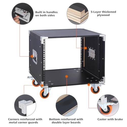 Movable AV Gear Rack 8U 19in Mobile Floor Standing Network Device Storage Cabinet Stand - Audio Stereo Studio DJ Equipment Rack Server IT Data Devices Storage Cabinet Enclosure with Castors - size: 8U
