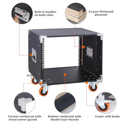 Movable AV Gear Rack 8U 19in Mobile Floor Standing Network Device Storage Cabinet Stand - Audio Stereo Studio DJ Equipment Rack Server IT Data Devices Storage Cabinet Enclosure with Castors - size: 8U