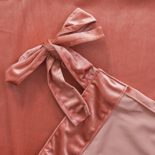 Velvet Tie Top Room Curtain Set- Girls Pink Bow Tie Design Drapes for Living Room/Bedroom W52 x L84-inch, 2 Panels - color: Blush Pink, size: 52"W x 84"L (Pack of 2)