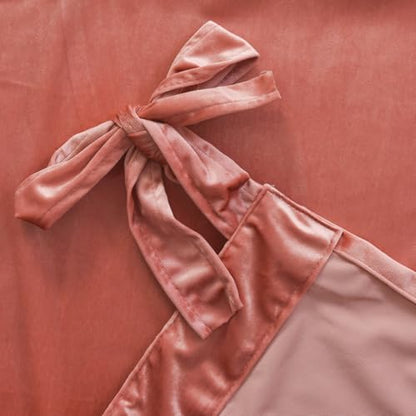 Velvet Tie Top Room Curtain Set- Girls Pink Bow Tie Design Drapes for Living Room/Bedroom W52 x L84-inch, 2 Panels - color: Blush Pink, size: 52"W x 84"L (Pack of 2)