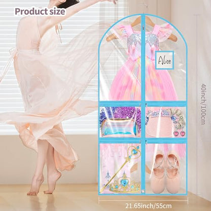 Linodes Dance Costume Bags Garment Bag 40''x22'' Waterproof for Dance Travel/Competition Storage with 2 Small, 2 Medium Clear Zipper Pockets and 1 Large Back Zipper Pocket-PVC (Blue-PVC, 40''- 6 Pack) - size: 40''- 6 Pack