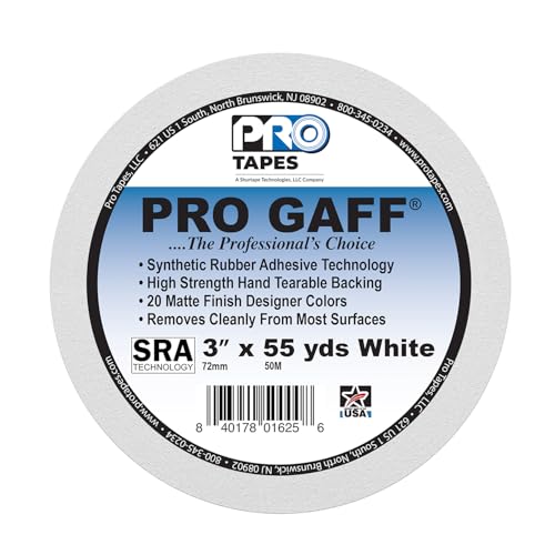 3" Pro Gaff Gaffers Tape 55 yards length white matte. Premium Heavy-Duty Gaffers Tape trusted by professional Gaffers. Made in the USA. Holds Tight, Easy to remove. (Pack of 16) - color: White, size: 3 in x 1980 in
