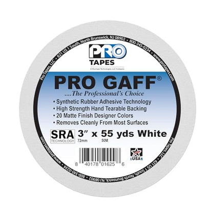 3" Pro Gaff Gaffers Tape 55 yards length white matte. Premium Heavy-Duty Gaffers Tape trusted by professional Gaffers. Made in the USA. Holds Tight, Easy to remove. (Pack of 16) - color: White, size: 3 in x 1980 in
