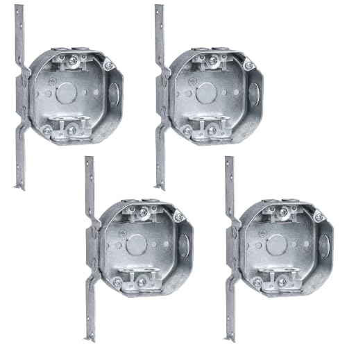 OHLECTRIC 4” Welded Octagon Steel Electrical Box (4 Pack)| 1-1/2" Deep Box 1/2” Knockouts with MC Clamps & Side Bracket, Fire Rated | Ideal for Lighting Fixtures, Switches and Receptacles - size: 1/2" KO Box with Side Bracket & MC Clamps