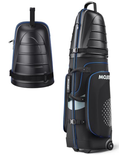 Golf Travel Bags for Airlines with Wheels, Hard Case Top and 1680D Heavy Duty Oxford Protect Golf Clubs, Lightweight and Easy to Maneuver - color: Black & Blue
