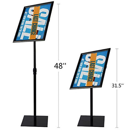 T-SIGN 31.5 to 48 Inch Pedestal Sign Holder - Adjustable Floor Sign Stand for 11x17 Displays, Heavy Duty Outdoor Sign Holder with Square Base for Restaurants, Retail, Trade Shows, and Events (Black) - size: 11 x 17 inches, Black