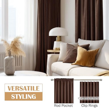 Beauoop Coffee Brown Velvet Curtains for Bedroom Living Room 52x72 2 Panels - color: Coffee, size: 52"W x 72"L (Pack of 2)