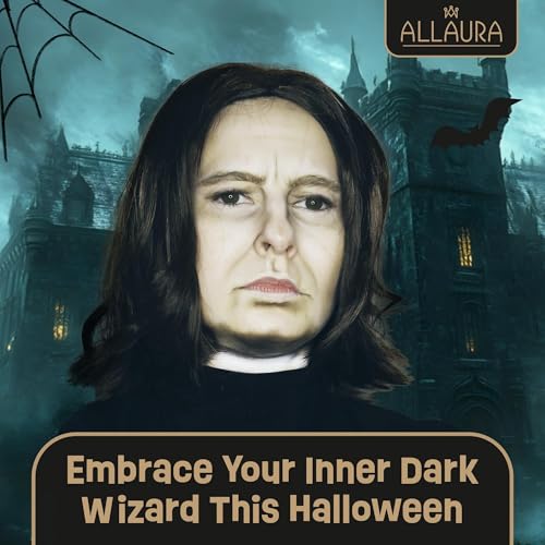 ALLAURA Compatible with Severus Snape Costume – Long Black Wig for Men – Dark Wizard, Professor, Vampire, Farquaad, Wick, Michael, Vincent Cosplay – Adult Halloween Hairpiece for Movie & Fantasy Looks - color: 8-Black
