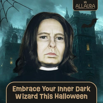 ALLAURA Compatible with Severus Snape Costume – Long Black Wig for Men – Dark Wizard, Professor, Vampire, Farquaad, Wick, Michael, Vincent Cosplay – Adult Halloween Hairpiece for Movie & Fantasy Looks - color: 8-Black