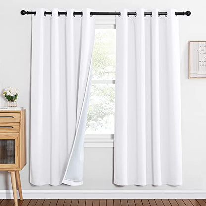 NICETOWN Noise Insulation Curtain Panels, Pair of Energy Smart & 100% Blackout Drapes for Dining Room Window, Thermal Insulated Guest Room Lined Window Dressing (Pure White, 52 x 72 inch) - color: Pure White, size: 52"W x 72"L (Pack of 2)