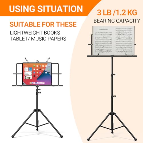IRONTREE Sheet Music Stand with Clamp and Carrying Bag - 2 in 1 Dual-Use Desktop Book Stand, Portable and Lightweight, Designed for Kids to Carry Around (Black)