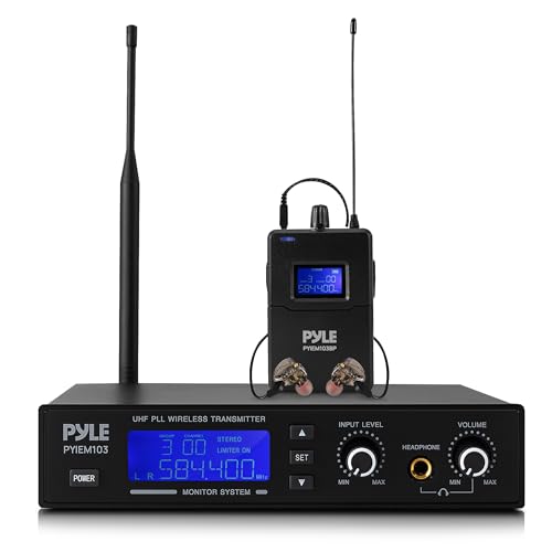 Pyle Wireless in-Ear Monitor System - Pro Metal IEM with Bodypack Receiver, 220 Frequencies, Stereo L&R Inputs, Mono Output, 164 ft Range, Passive Noise Cancelling for Stage, Studio, Live Performance - size: Base Station + 1 Body Pack