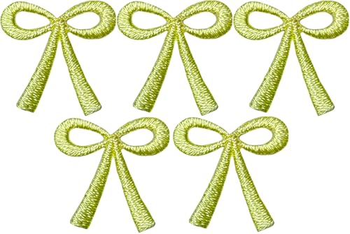 Set 5 of Small Cute Mini Ribbin Lovely Tie Bow Hair Rope Kids Children Tiny Decal Decorative Repair Clothing Bags Applique Sew Iron on Embroidered Patches (RIBBIN-01-MINI5) (Yellow) - color: Yellow