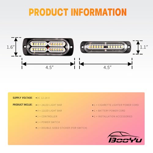 8-pcs Sync Feature LED Emergency Strobe Lights Ultra Slim Grille Surface Mount Flashing Warning Hazard Light Bar w/Controller for Snowplow, Construction Trucks, Vehicles, Car (R/B) - color: R/B, size: 8×4.5in