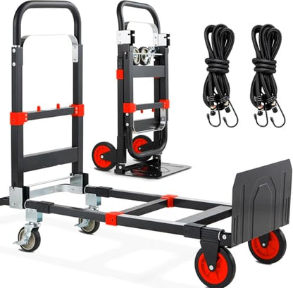 3-in-1 Folding Hand Truck, 600lb Convertible 4 to 2 Wheel Dolly Cart Red - color: Red-1