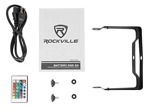 Rockville Battery PAR 50 Rechargeable LED DMX DJ Club Wash Up-Light, 4-Pack | Wireless Remote, 8-10 Hour Battery, 18x1W RGB LED, 7 DMX Ch, Sound Activated, 25 Degree Beam, Fan Cooled, Black
