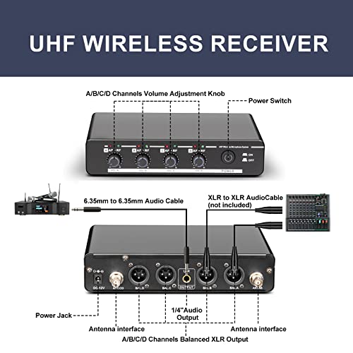 Depusheng R6 Professional Wireless Microphone UHF System 4 Channel with Wireless lavalier Headset Microphone, Metal Receiver, Perfect for Singing, Karaoke, Parties, Weddings - style: 4 bodypack mic