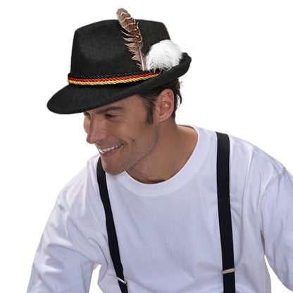 Spooktacular Creations Oktoberfest Hats, 2 PCS German Oktoberfest Costume Accessories Set, Green Black Felt Fedora Retro Hats for Adults Bavarian Alpine Halloween Dress Up, RolePlay Party - color: Green+black