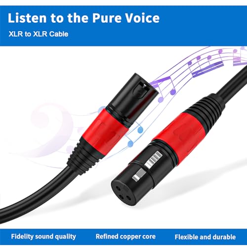 XLR Cable 3.3ft 2 Packs - Premium Balanced Microphone Cable with 3-Pin XLR Male to Female Mic Speaker Cable, Black, Pure Copper and Plated Conductors, PVC Jacket - color: Black, size: 3.3 FT, 2Packs