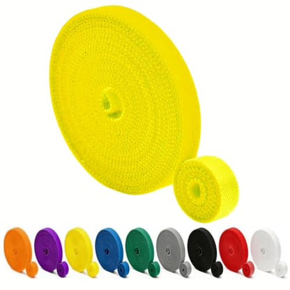 Hook and Loop Tape - 32ft x 0.4" Self Adhesive Strips Roll, Strong Sticky Double Sided Adhesive Tape for Cable Management, Wire Ties, Garden Plants, Reusable Fastening Ties (Yellow) - color: Yellow, size: 0.4IN/32FT