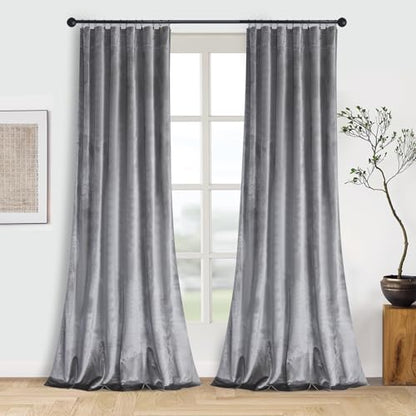 Roslynwood Silver Velvet Curtain 63 inches Long - Curtains Block Light Rod Pocket Thermal Insulated Window Drapes for Living Room/Bedroom/Dining Room, 52Wx63L, 2 Panels - color: Silver, size: 52"W x 63"L (Pack of 2)