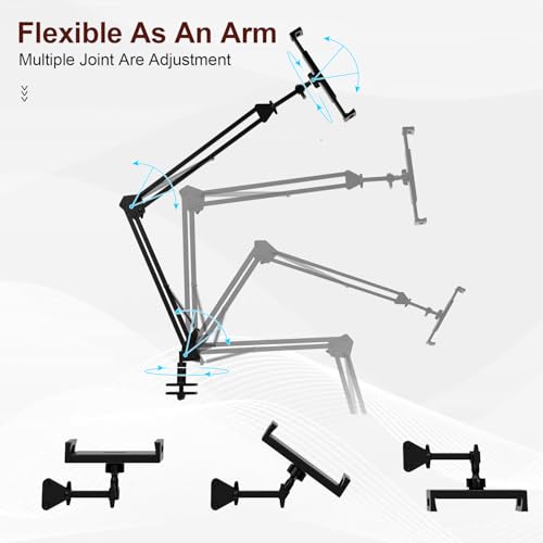 Floor Kindle Tablet iPad Stand with C-Shaped Side Table, Angle Height Adjustable iPad Tablet Kindle Holder for Bed with 360-Degree Rotating Wheels, Compatible with 4.7"-13" Kindle Cell Phone iPhone - size: 11.4"D x 15.4"W x 56.4"H