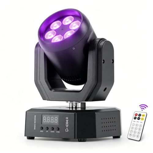 60W Mini dj Moving Head Lights, RGBW Stage Wash Lighting with Remote Control Sound Active DMX512 Auto 180° Y-Axis for Small Venues, DJ, Bar, Home, Theater, Wedding, Band, Performance - color: 1 Pack