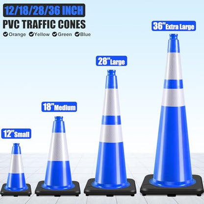 6 Pack 12" Inch Blue PVC Traffic Cones with Heavy-Duty Base, High-Visibility All-Weather Safety Cones for Road Construction, Parking Lot, and Garage Use (6, Blue, 12" Small) - color: Blue, size: 12" Small