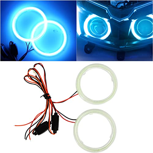 Qasim 70MM Ice Blue Halo Rings Angel Eyes COB LED DRL Fog Light 12V 24V - size: 70MM-ice blue