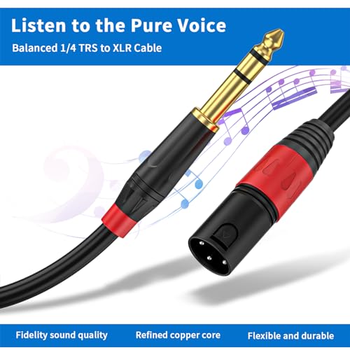Male XLR to 1/4 Inch (6.35mm) TRS Mono Jack Microphone Cable,(2Pack, 3.3 FT) Balanced 3 Pin XLR Male to Quarter inch TRS Plug Mic Cord for Dynamic Microphone - size: 3.3 FT, 2Pack, style: XLR Male to 6.35mm