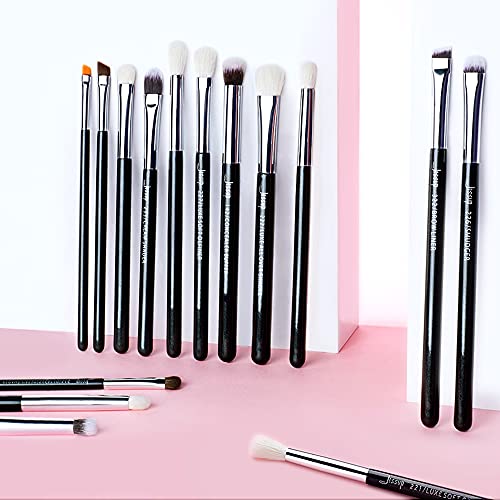 Jessup Eye Makeup Brushes Set Professional for Eyeshadow Eyeliner Brow T177 | 15pcs Labeled Brush Set, Mixed Goat-Synthetic Hair, Sharp Definition, Creates Smoky & Natural Eye Looks, for Makeup Lover - color: Pearl Black/Silver