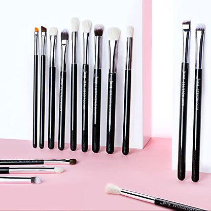 Jessup Eye Makeup Brushes Set Professional for Eyeshadow Eyeliner Brow T177 | 15pcs Labeled Brush Set, Mixed Goat-Synthetic Hair, Sharp Definition, Creates Smoky & Natural Eye Looks, for Makeup Lover - color: Pearl Black/Silver